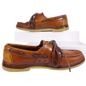 Allen Edmonds Eastport Boat Shoes Mens 7 D Cognac Brown Leather Distressed 43502